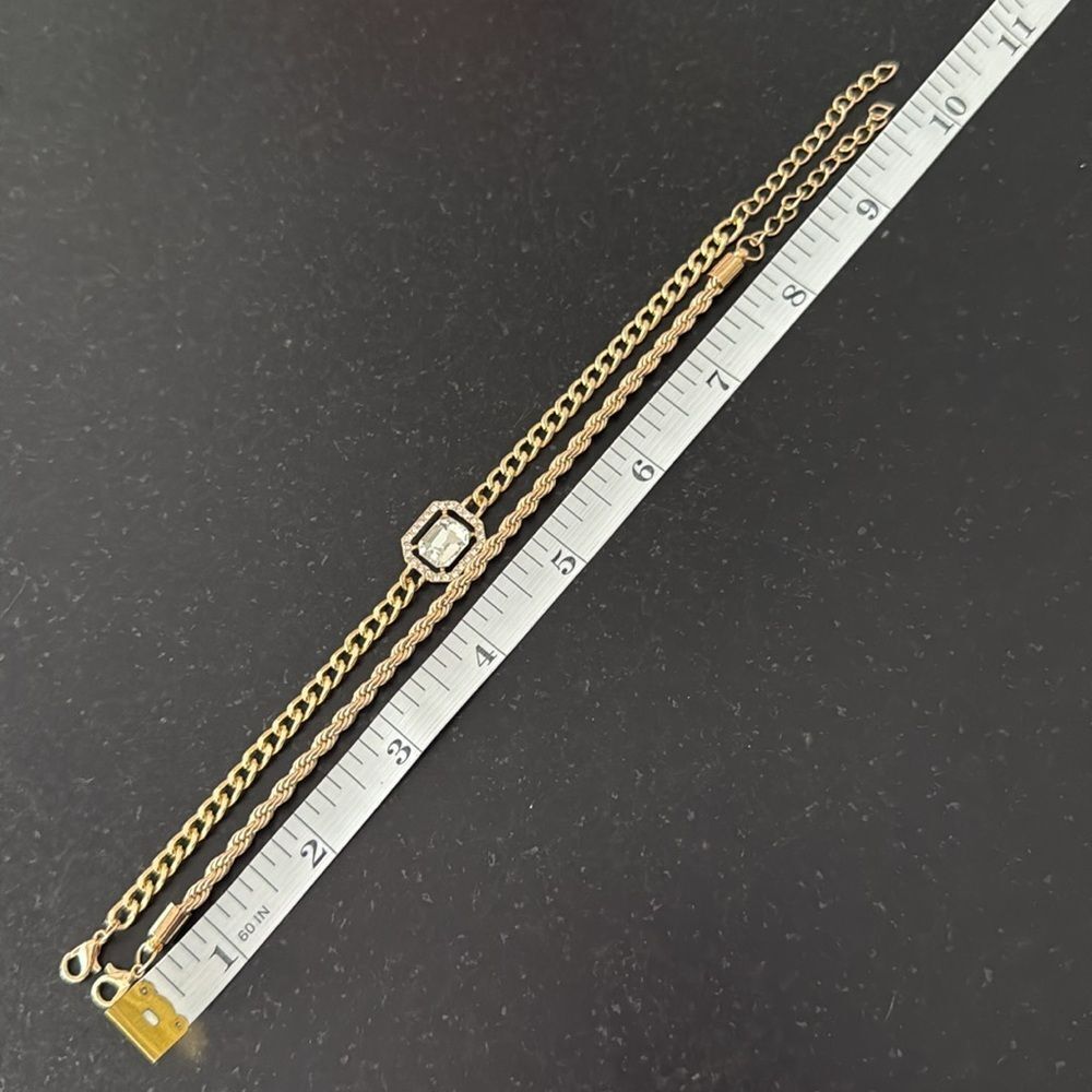 4 Gold Tone Bracelet Set with Crystals – Cuff, Tennis, Chain, Stretch - Picture 7 of 10